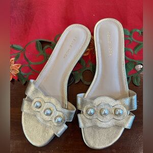 NWOT Pelle Moda Metallic Gold Leather Slide Sandals
